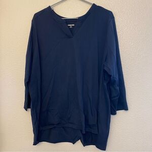 Lands End v neck cotton navy blue 3/4 sleeve top plus size tunic 2X